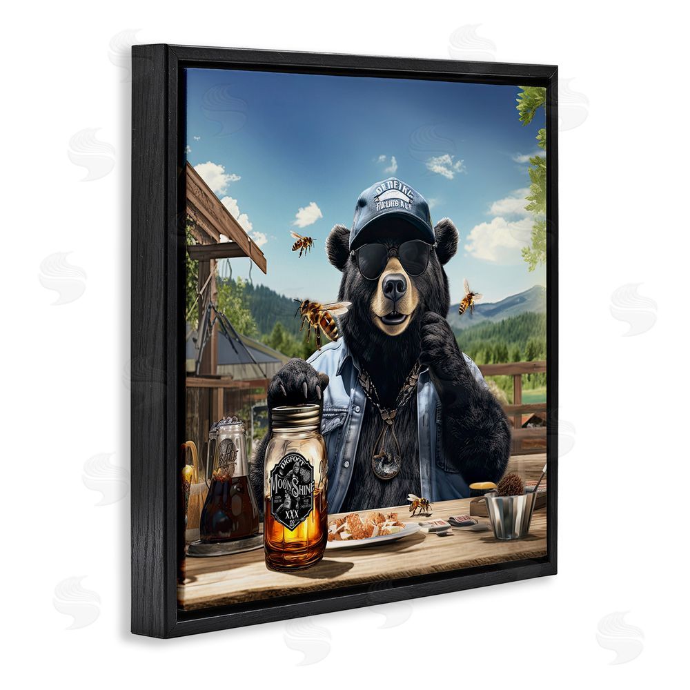 Jim Baldwin Bear at Rustic Campsite Black Floating Frame Canvas Wall Art Print