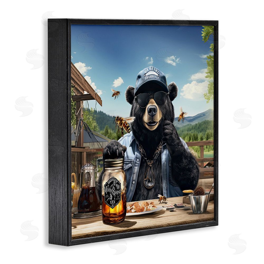 Jim Baldwin Bear at Rustic Campsite Black Framed Glicee Wall Art Print