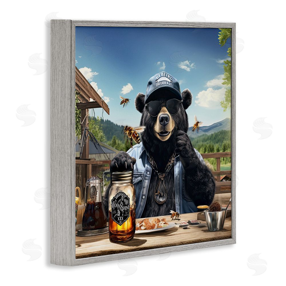 Jim Baldwin Bear at Rustic Campsite Gray Framed Glicee Wall Art Print