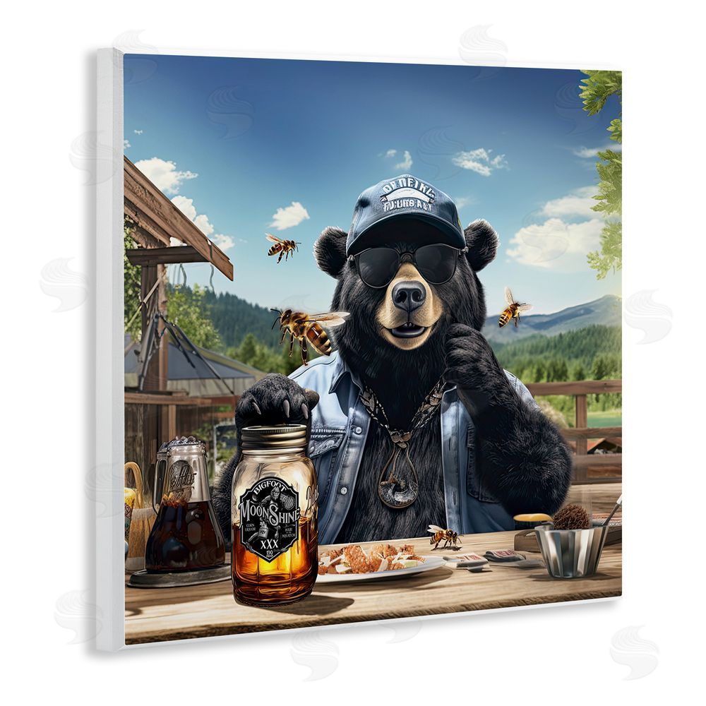 Jim Baldwin Bear at Rustic Campsite Wooden Wall Plaque Art Print