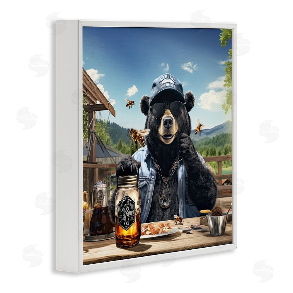 Jim Baldwin Bear at Rustic Campsite White Framed Glicee Wall Art Print