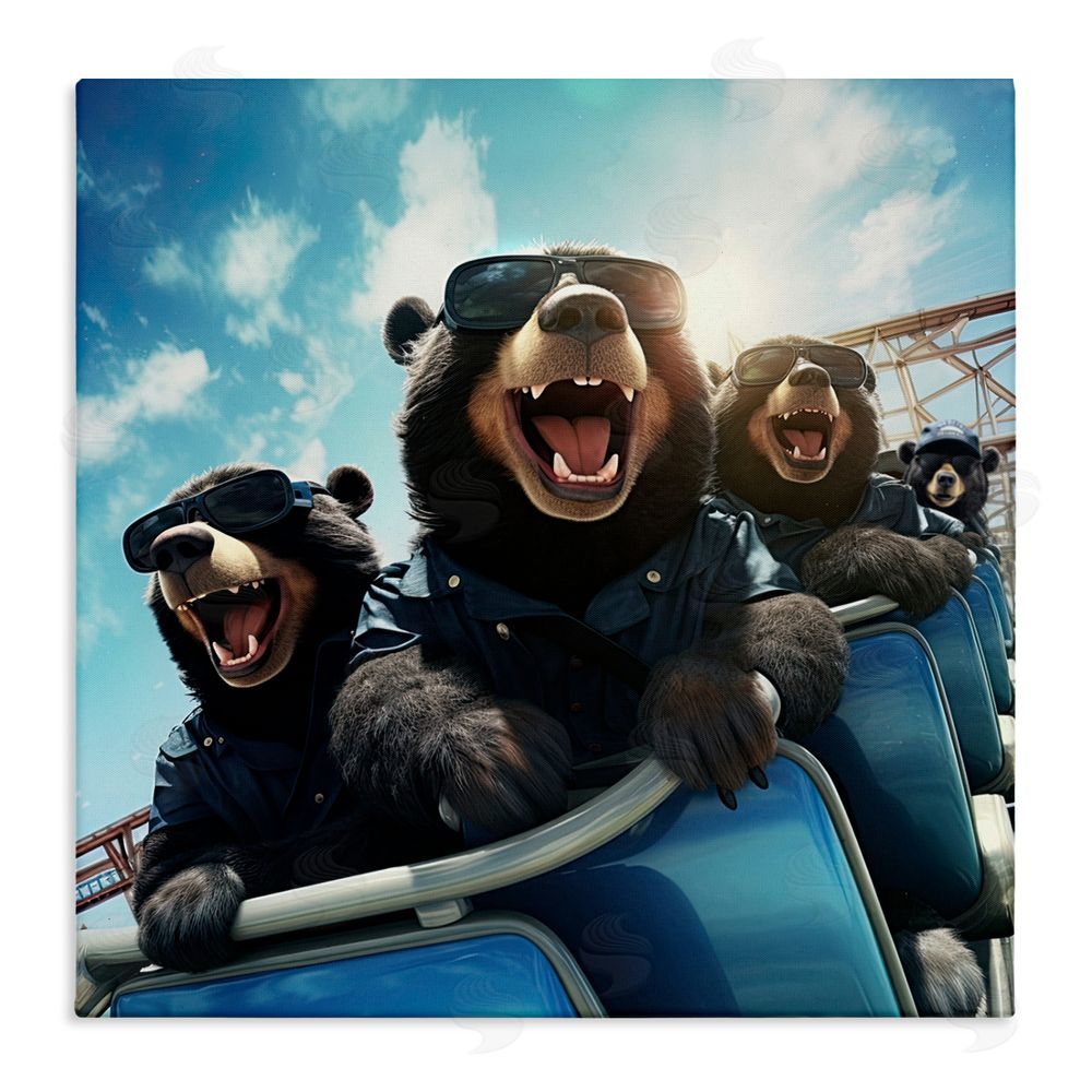 Jim Baldwin Bears on Rollercoaster Stretched Canvas Wall Art Print