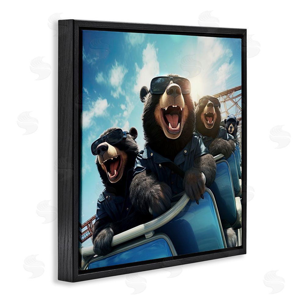 Jim Baldwin Bears on Rollercoaster Black Floating Frame Canvas Wall Art Print