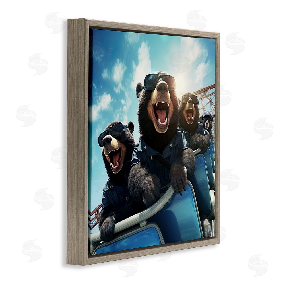 Jim Baldwin Bears on Rollercoaster Brown Floating Frame Canvas Wall Art Print