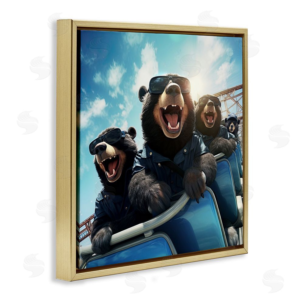 Jim Baldwin Bears on Rollercoaster Gold Floating Frame Canvas Wall Art Print