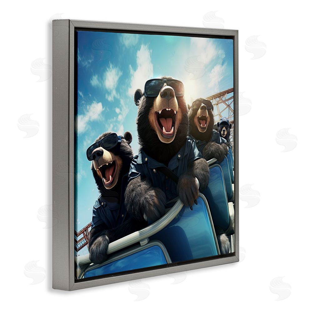 Jim Baldwin Bears on Rollercoaster Gray Floating Frame Canvas Wall Art Print