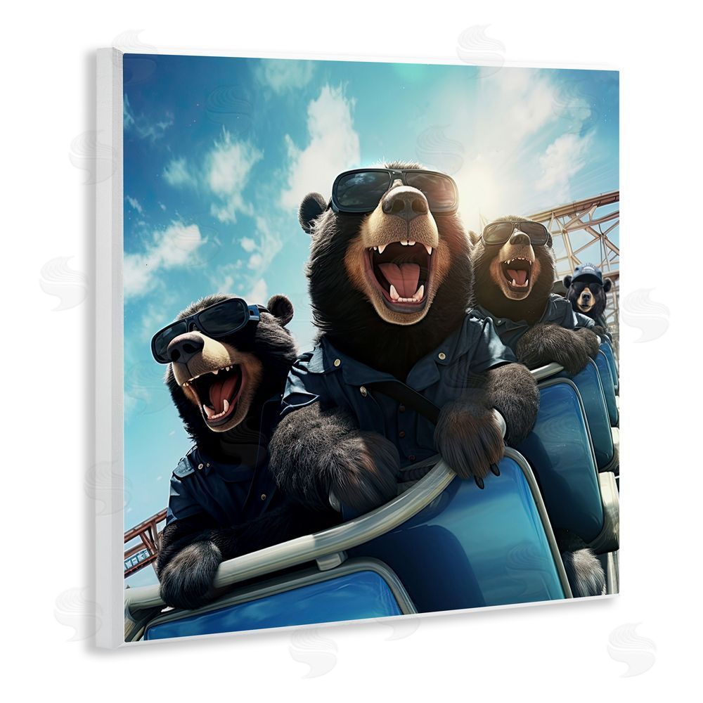 Jim Baldwin Bears on Rollercoaster Wooden Wall Plaque Art Print
