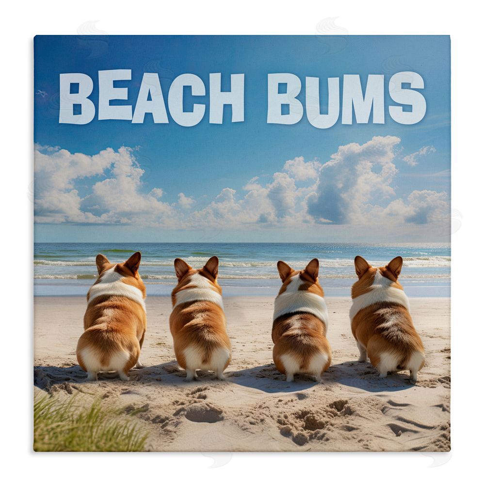 Jim Baldwin Beach Bums Corgis Stretched Canvas Wall Art Print