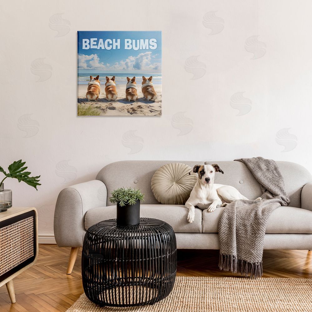 Jim Baldwin Beach Bums Corgis Canvas Wall Art in Room