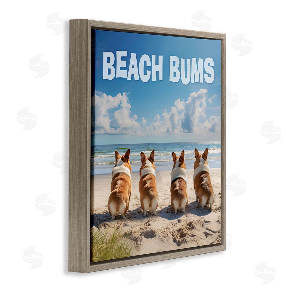 Jim Baldwin Beach Bums Corgis Brown Floating Frame Canvas Wall Art Print
