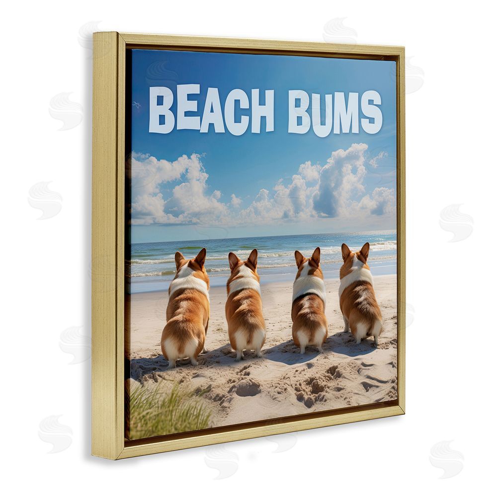 Jim Baldwin Beach Bums Corgis Gold Floating Frame Canvas Wall Art Print