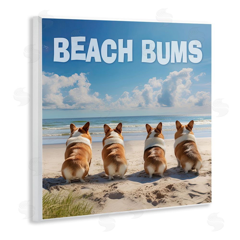Jim Baldwin Beach Bums Corgis Wooden Wall Plaque Art Print
