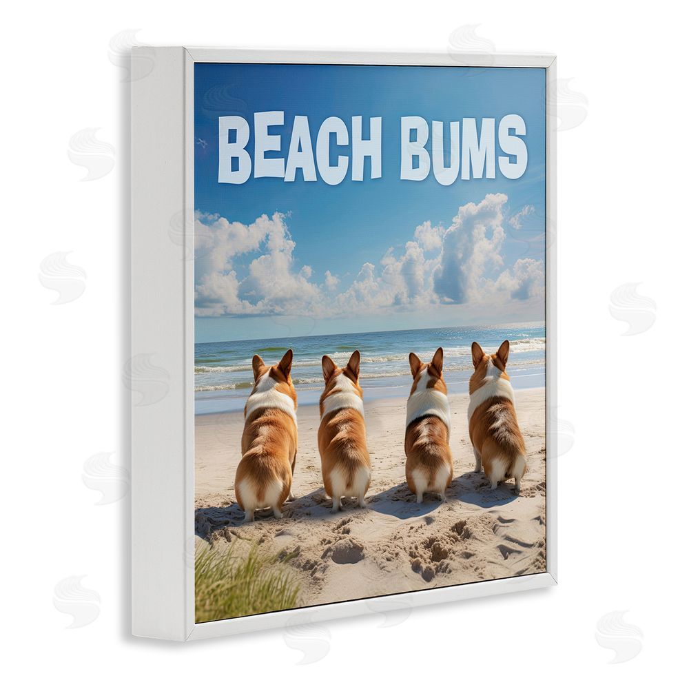 Jim Baldwin Beach Bums Corgis White Framed Glicee Wall Art Print