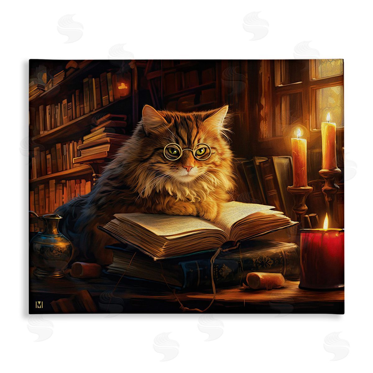 Michael David Ward Cat Reading by Candlelight