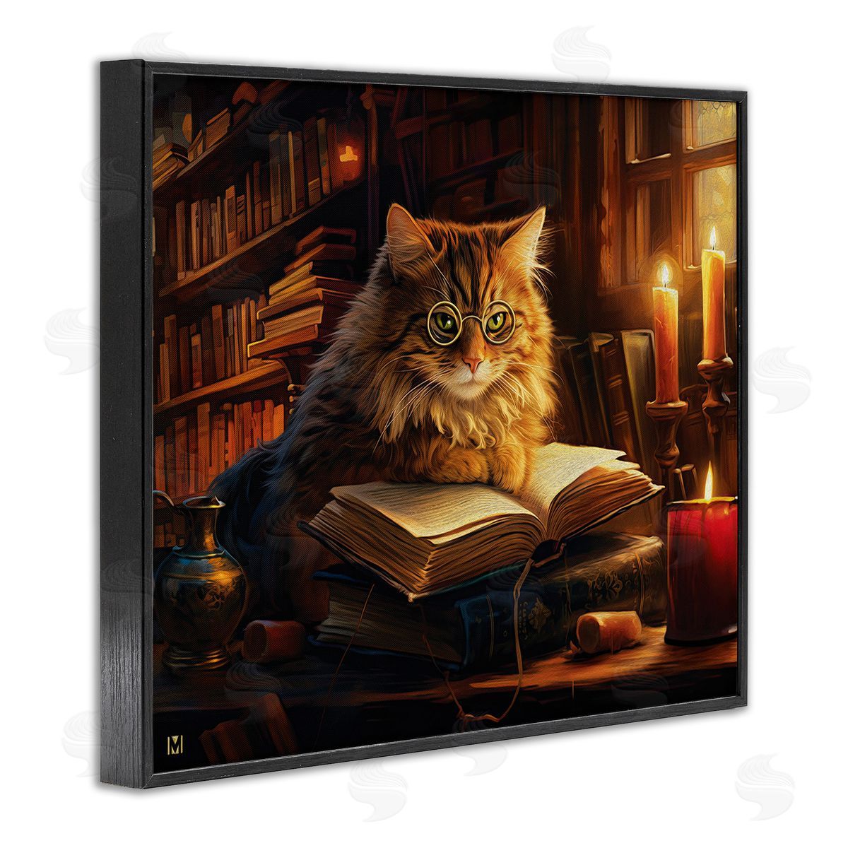 Michael David Ward Cat Reading by Candlelight