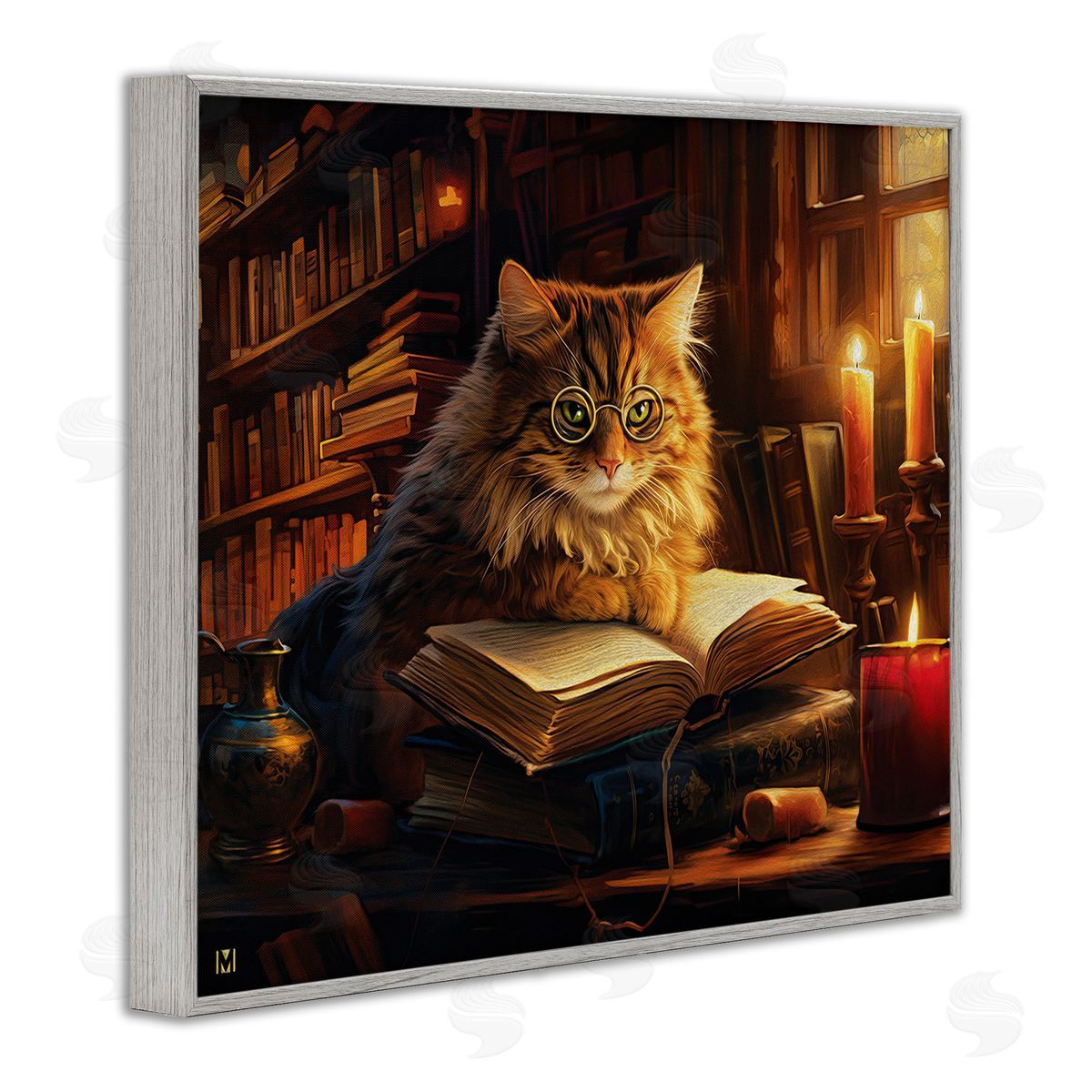 Michael David Ward Cat Reading by Candlelight