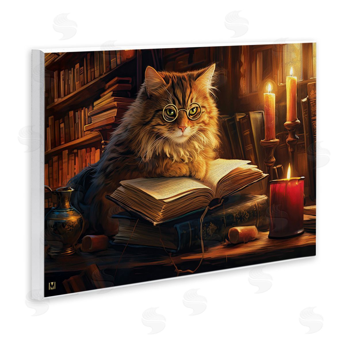 Michael David Ward Cat Reading by Candlelight
