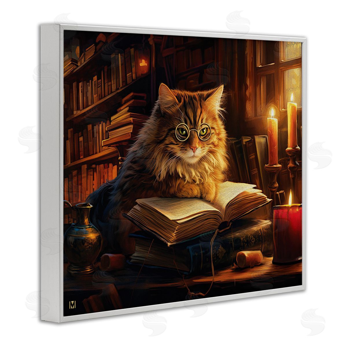 Michael David Ward Cat Reading by Candlelight