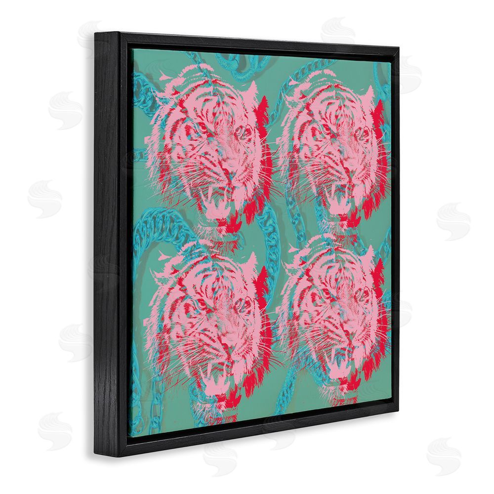 Stupell Studio Abstract Tigers Pattern Black Floating Frame Canvas Wall Art Print