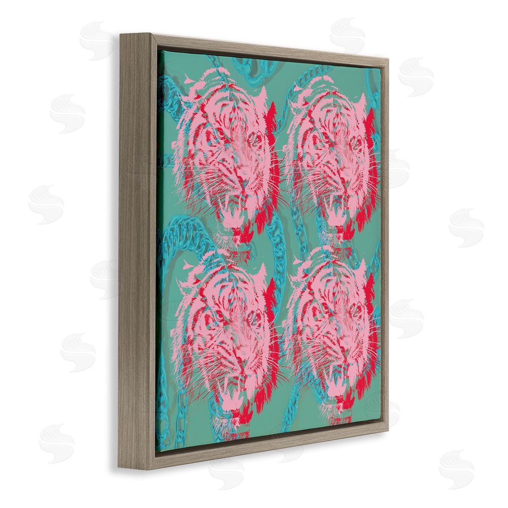 Stupell Studio Abstract Tigers Pattern Brown Floating Frame Canvas Wall Art Print