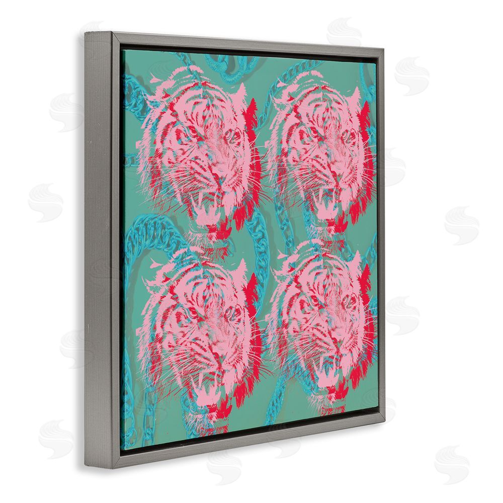 Stupell Studio Abstract Tigers Pattern Gray Floating Frame Canvas Wall Art Print