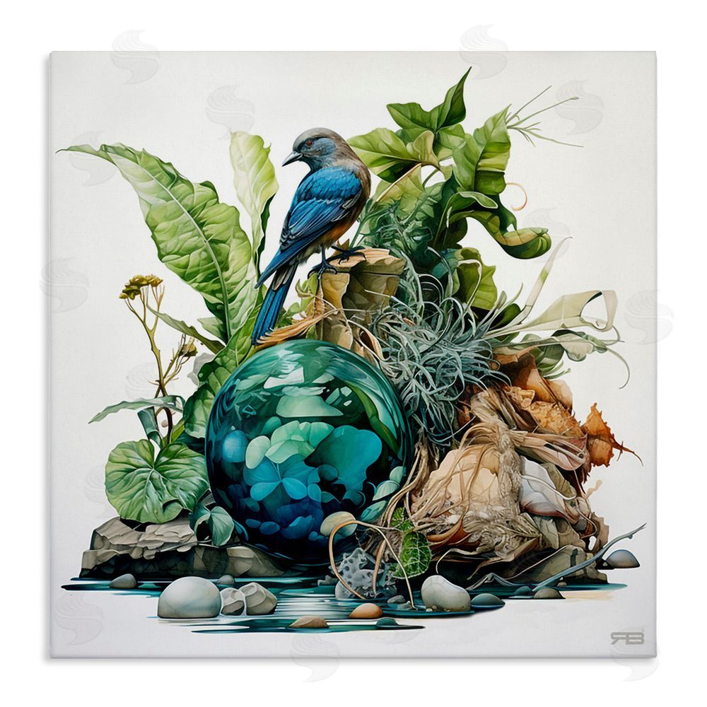 RB Bird with Forest Nature Stretched Canvas Wall Art Print