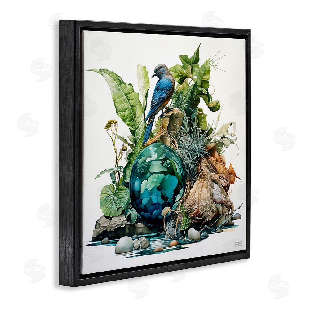 RB Bird with Forest Nature Black Floating Frame Canvas Wall Art Print
