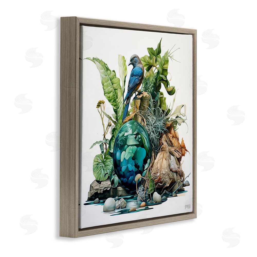 RB Bird with Forest Nature Brown Floating Frame Canvas Wall Art Print