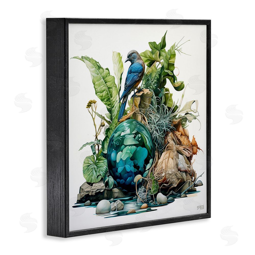RB Bird with Forest Nature Black Framed Glicee Wall Art Print