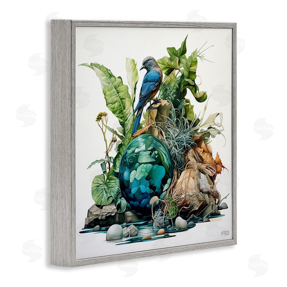 RB Bird with Forest Nature Gray Framed Glicee Wall Art Print