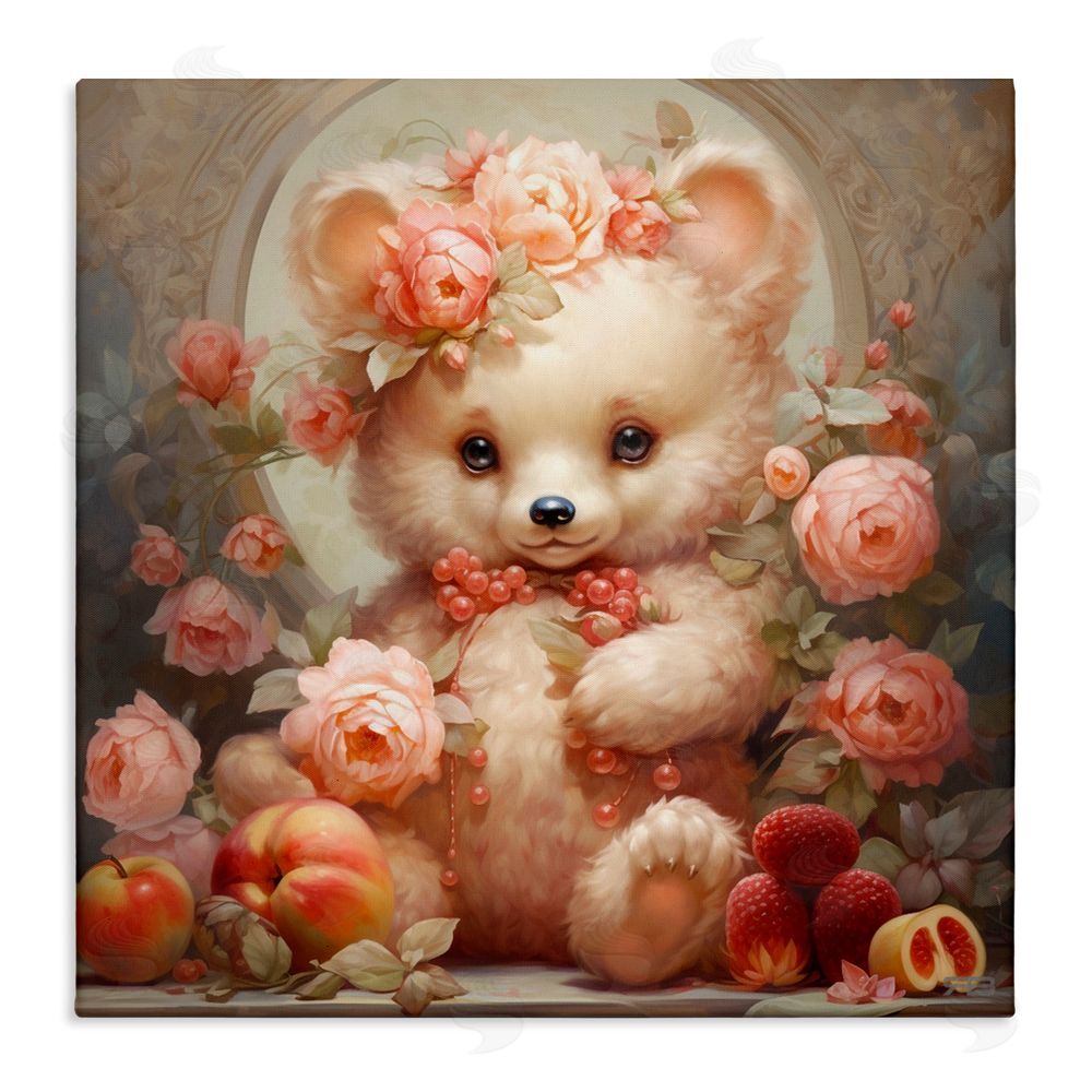 RB Bear with Fruits & Flowers Stretched Canvas Wall Art Print