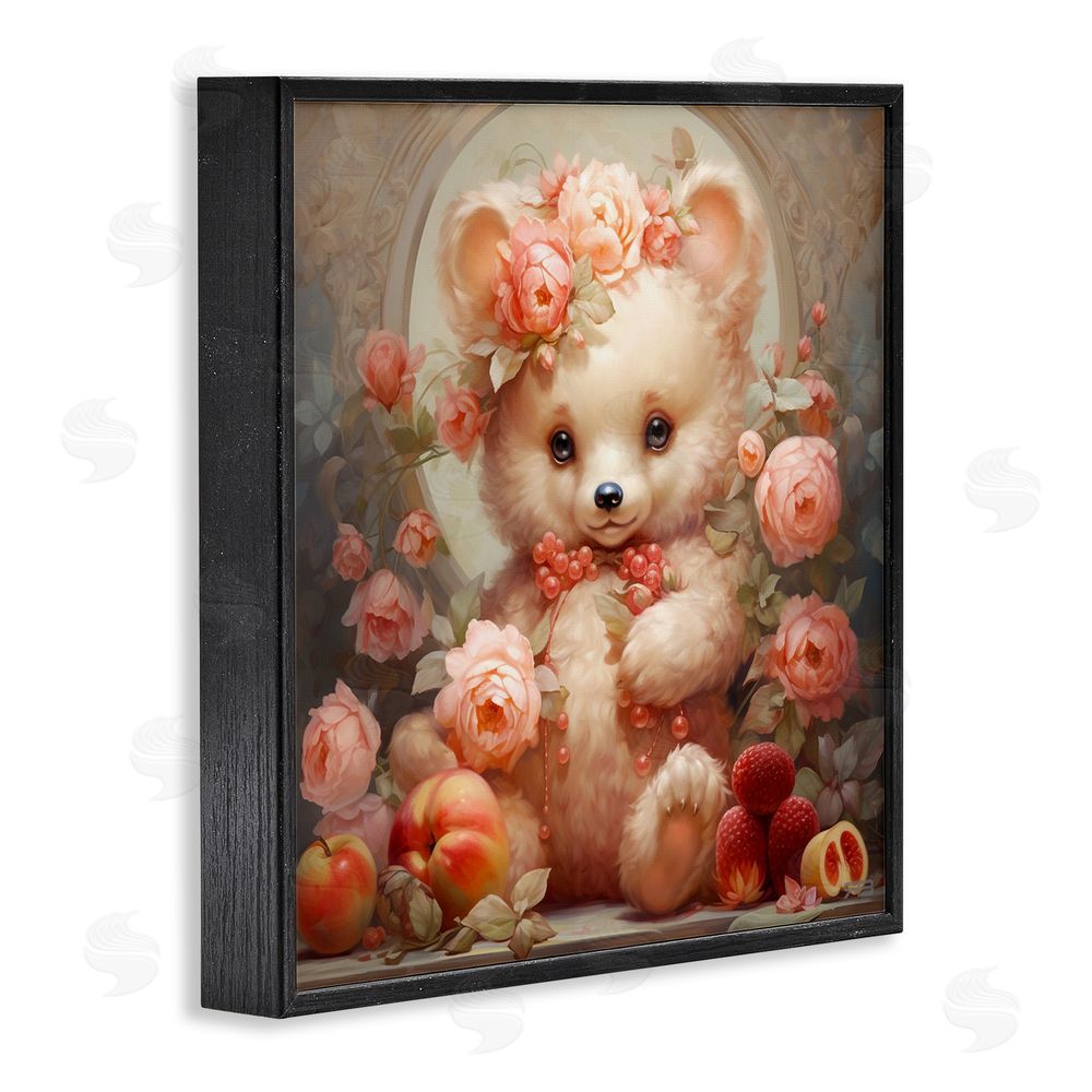RB Bear with Fruits & Flowers Black Framed Glicee Wall Art Print