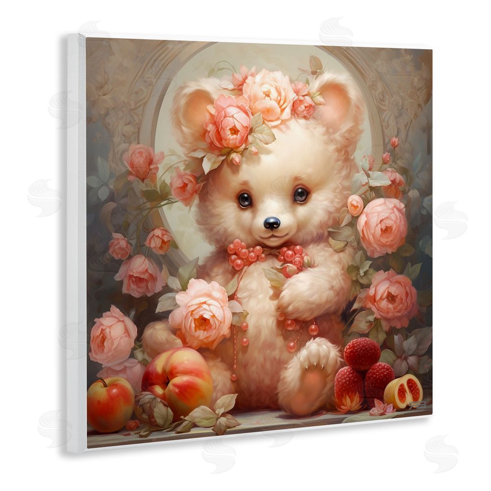 RB Bear with Fruits & Flowers Wooden Wall Plaque Art Print