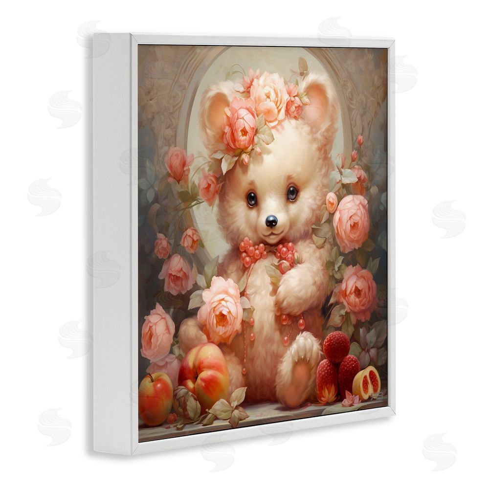 RB Bear with Fruits & Flowers White Framed Glicee Wall Art Print