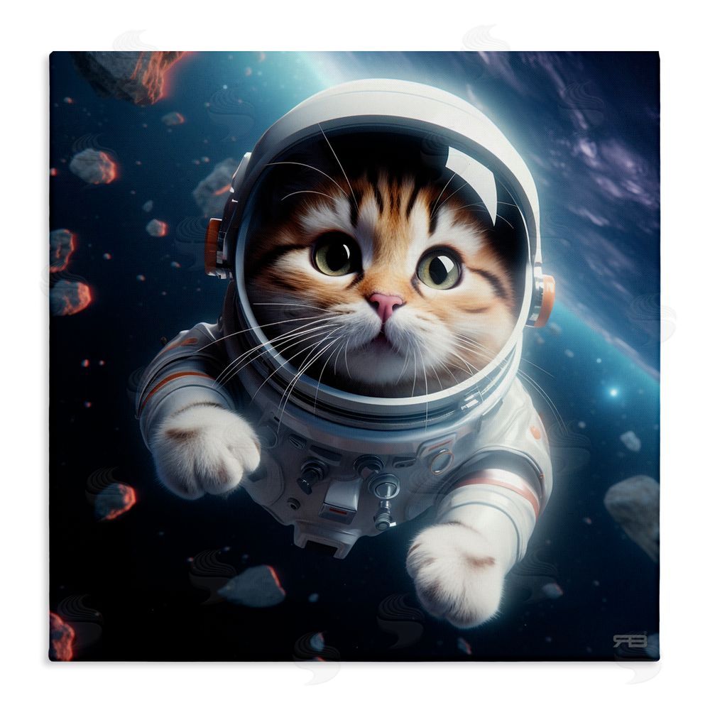 RB Astronaut Cat in Space Stretched Canvas Wall Art Print