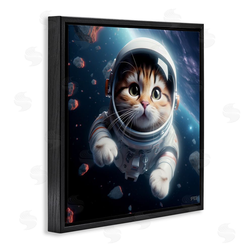 RB Astronaut Cat in Space Black Floating Frame Canvas Wall Art Print