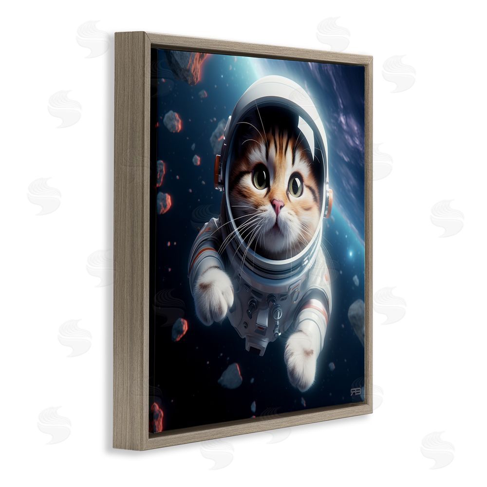 RB Astronaut Cat in Space Brown Floating Frame Canvas Wall Art Print