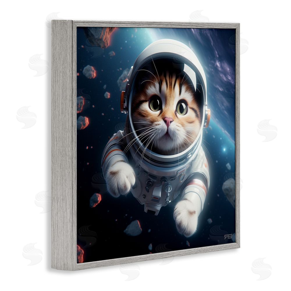 RB Astronaut Cat in Space Gray Framed Glicee Wall Art Print