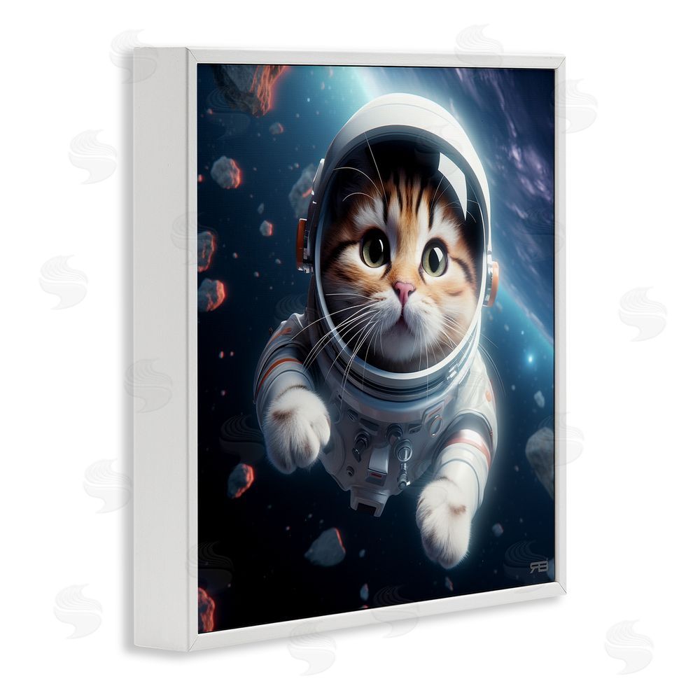 RB Astronaut Cat in Space White Framed Glicee Wall Art Print