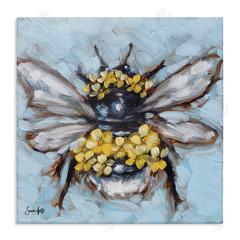 Sara G. Designs Abstract Bee with Flowers Stretched Canvas Wall Art Print