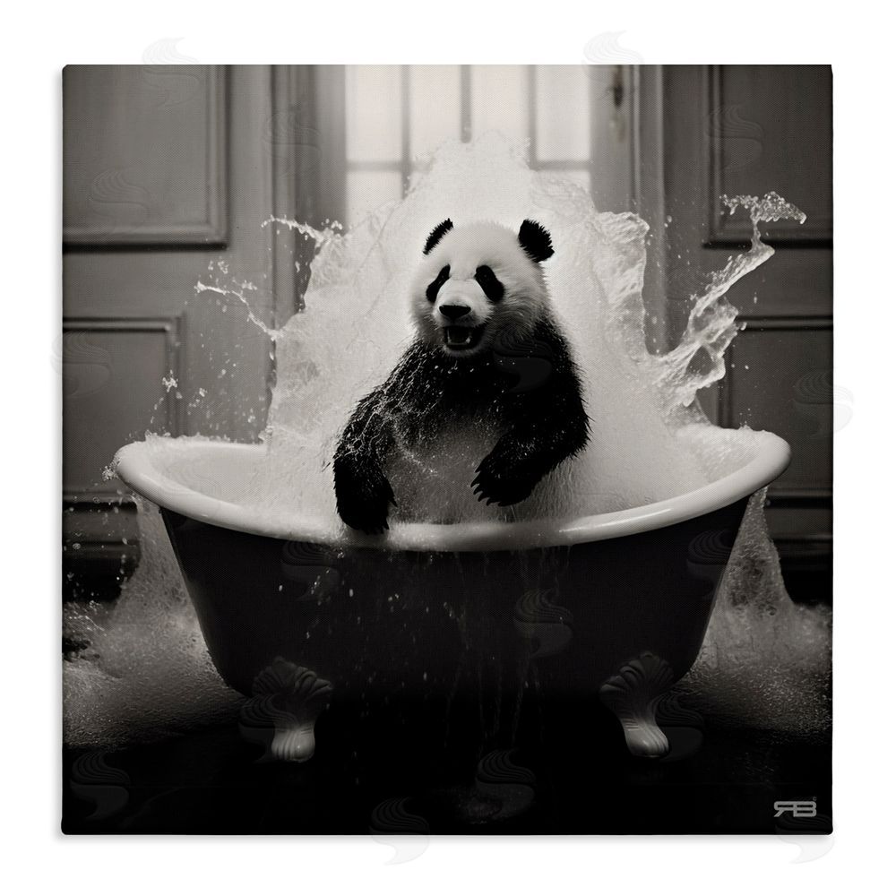 RB Panda & Splashing Bathtub Stretched Canvas Wall Art Print