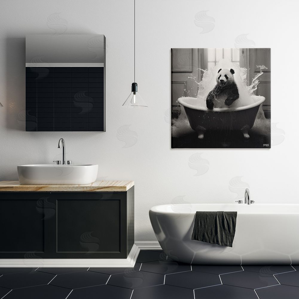 RB Panda & Splashing Bathtub Canvas Wall Art in Room