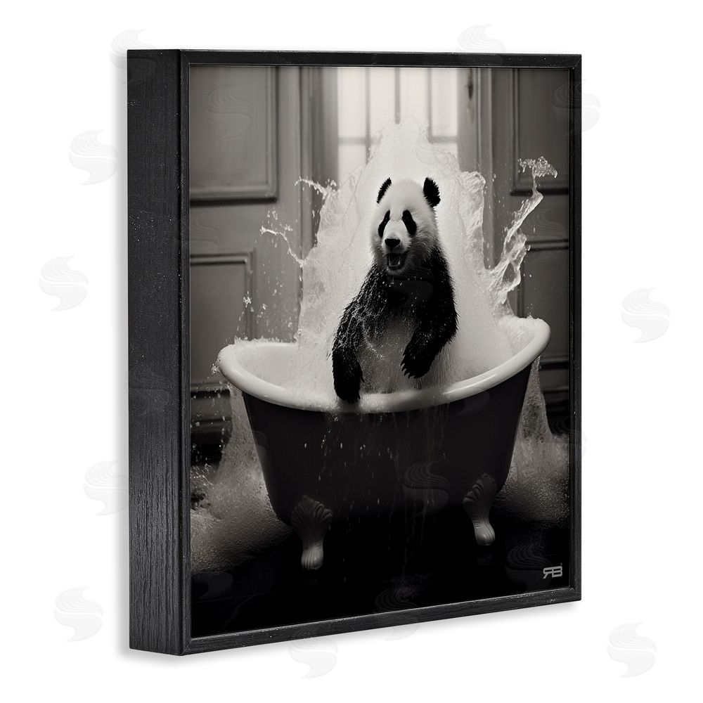 RB Panda & Splashing Bathtub Black Framed Glicee Wall Art Print