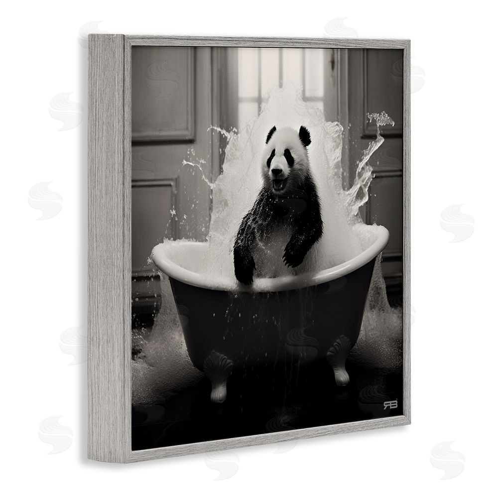 RB Panda & Splashing Bathtub Gray Framed Glicee Wall Art Print