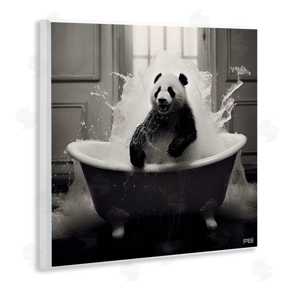 RB Panda & Splashing Bathtub Wooden Wall Plaque Art Print