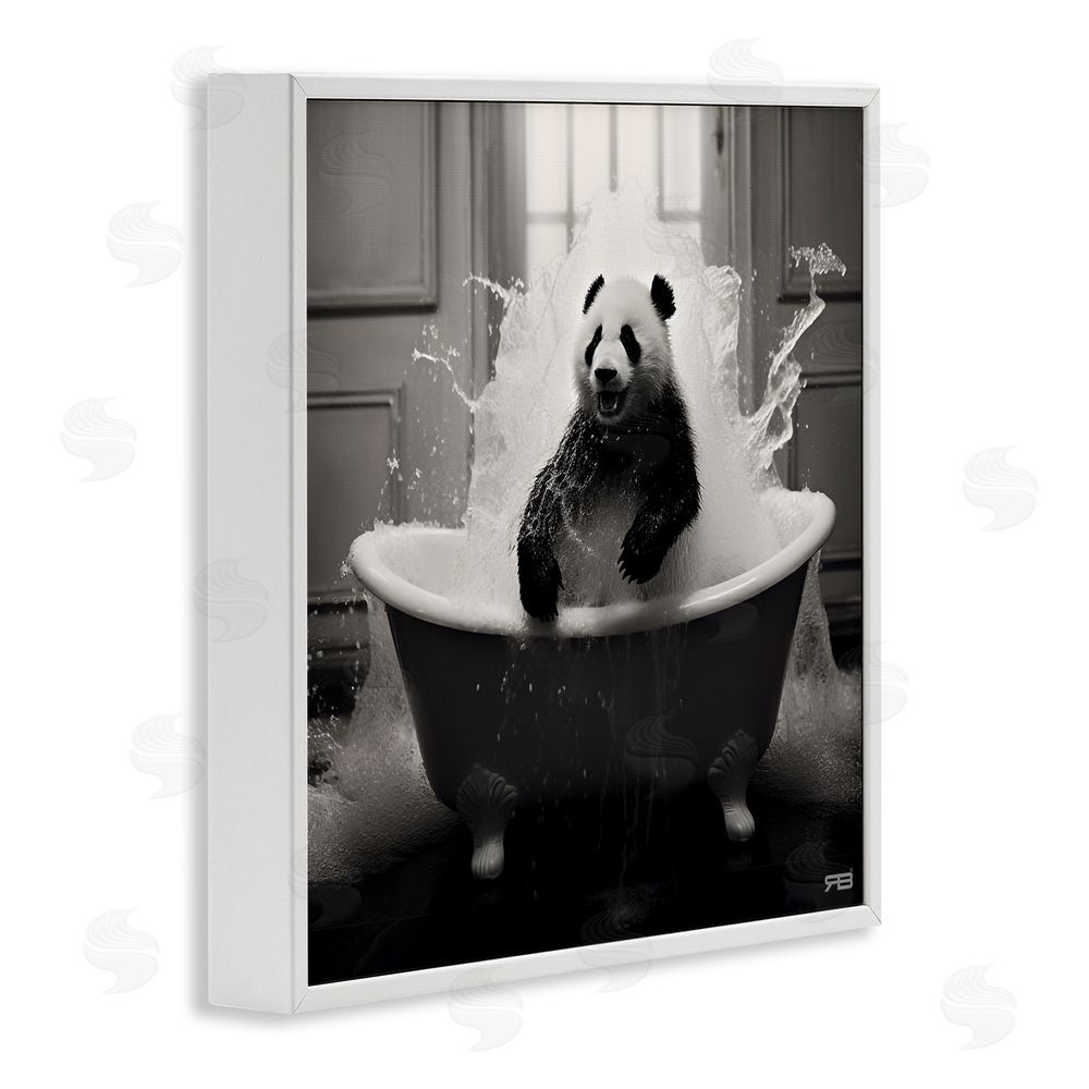 RB Panda & Splashing Bathtub White Framed Glicee Wall Art Print