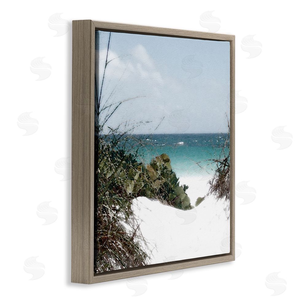 Noah Bay Clear Beach Scenery Brown Floating Frame Canvas Wall Art Print