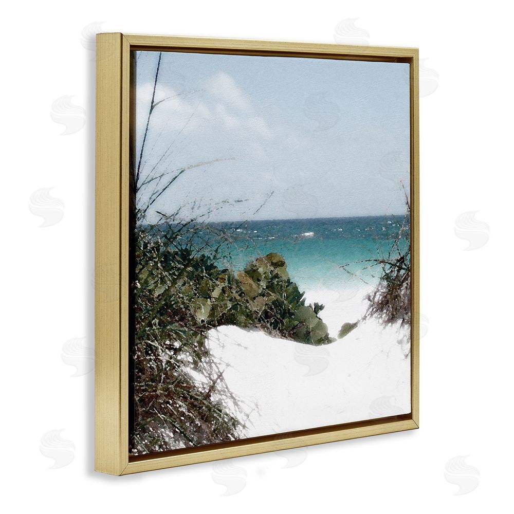 Noah Bay Clear Beach Scenery Gold Floating Frame Canvas Wall Art Print