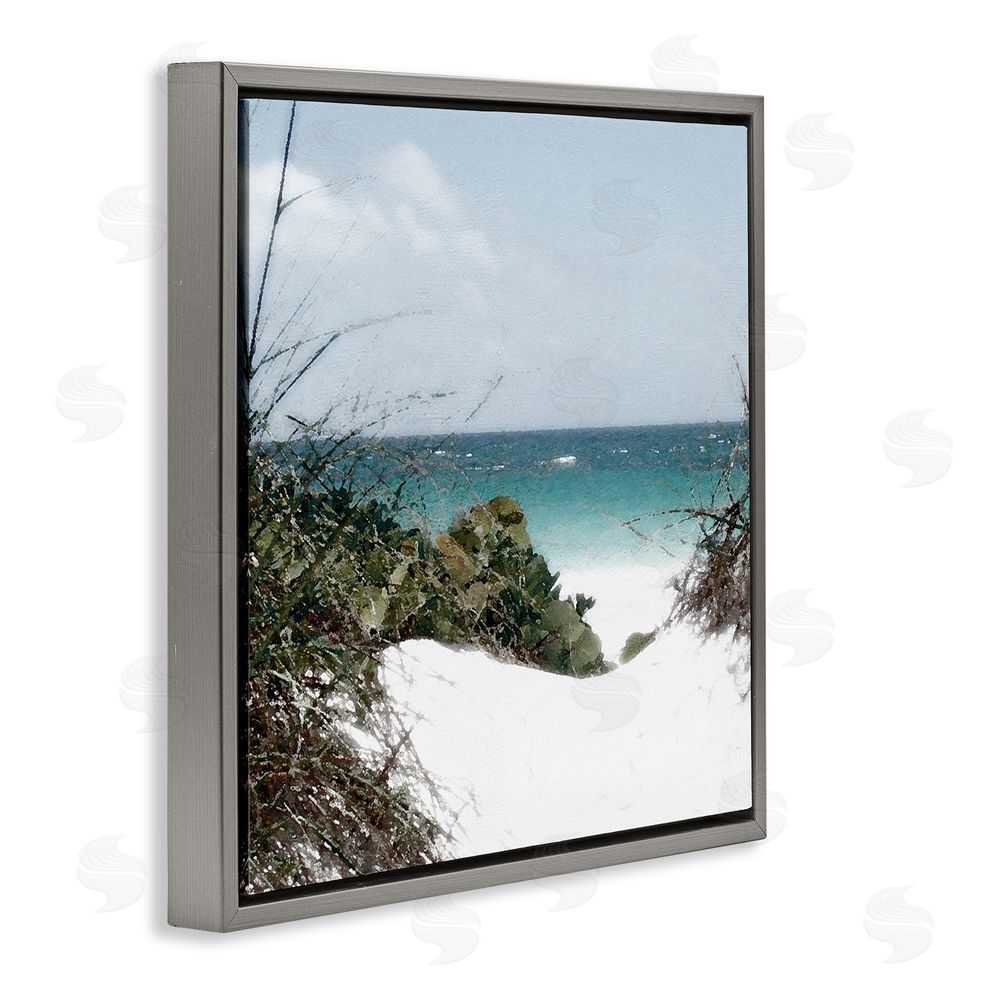 Noah Bay Clear Beach Scenery Gray Floating Frame Canvas Wall Art Print