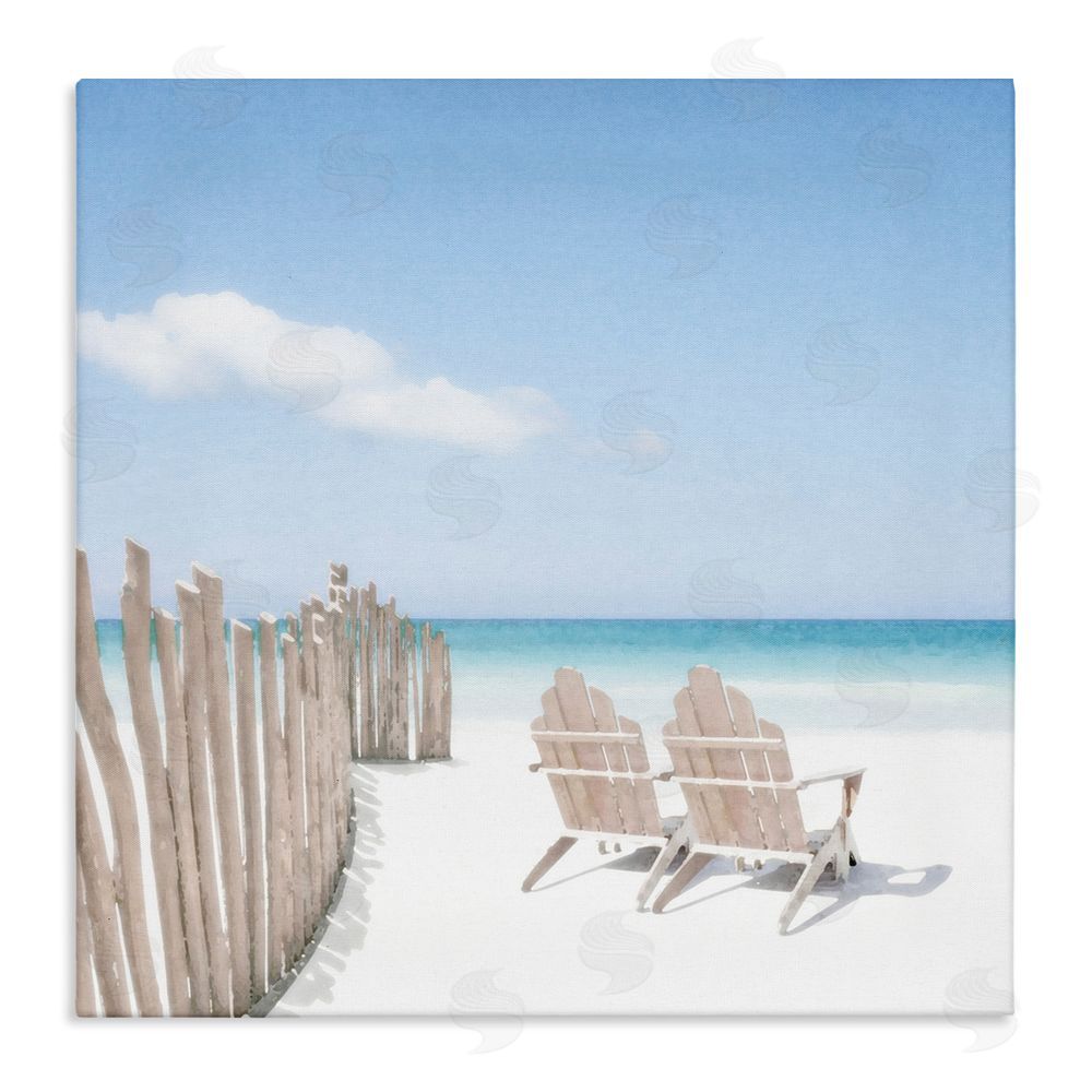 Noah Bay Minimal Beach Chairs View Stretched Canvas Wall Art Print